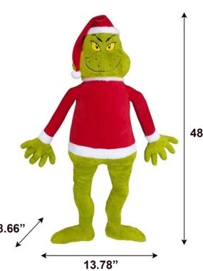 Grinch Who Stole Christmas Jumbo Plush 48” Dressed in a Santa Shirt & Hat Decor